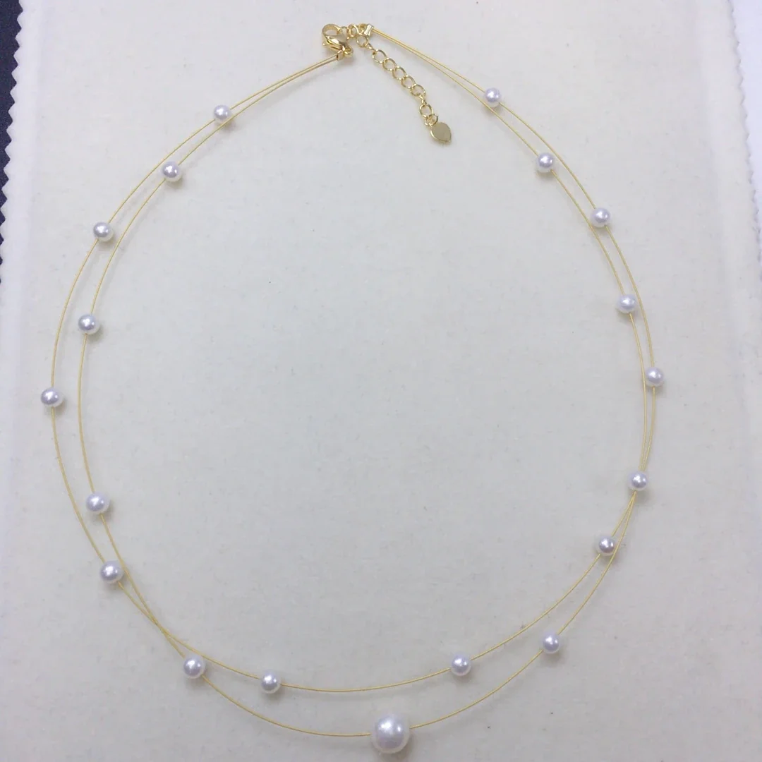 Floating Gold-Plated Multi-Strand Pearl Bead Necklace