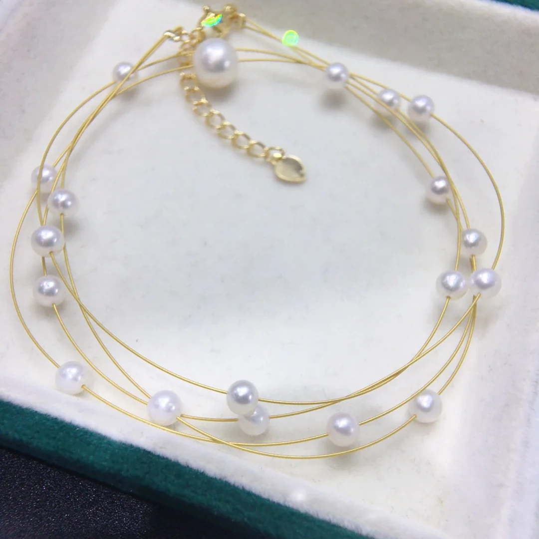 Floating Gold-Plated Multi-Strand Pearl Bead Necklace