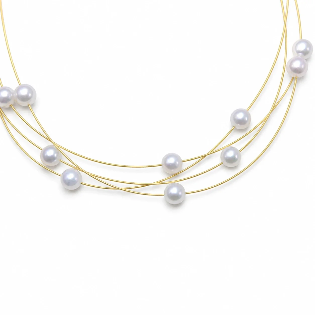Floating Gold-Plated Multi-Strand Pearl Bead Necklace