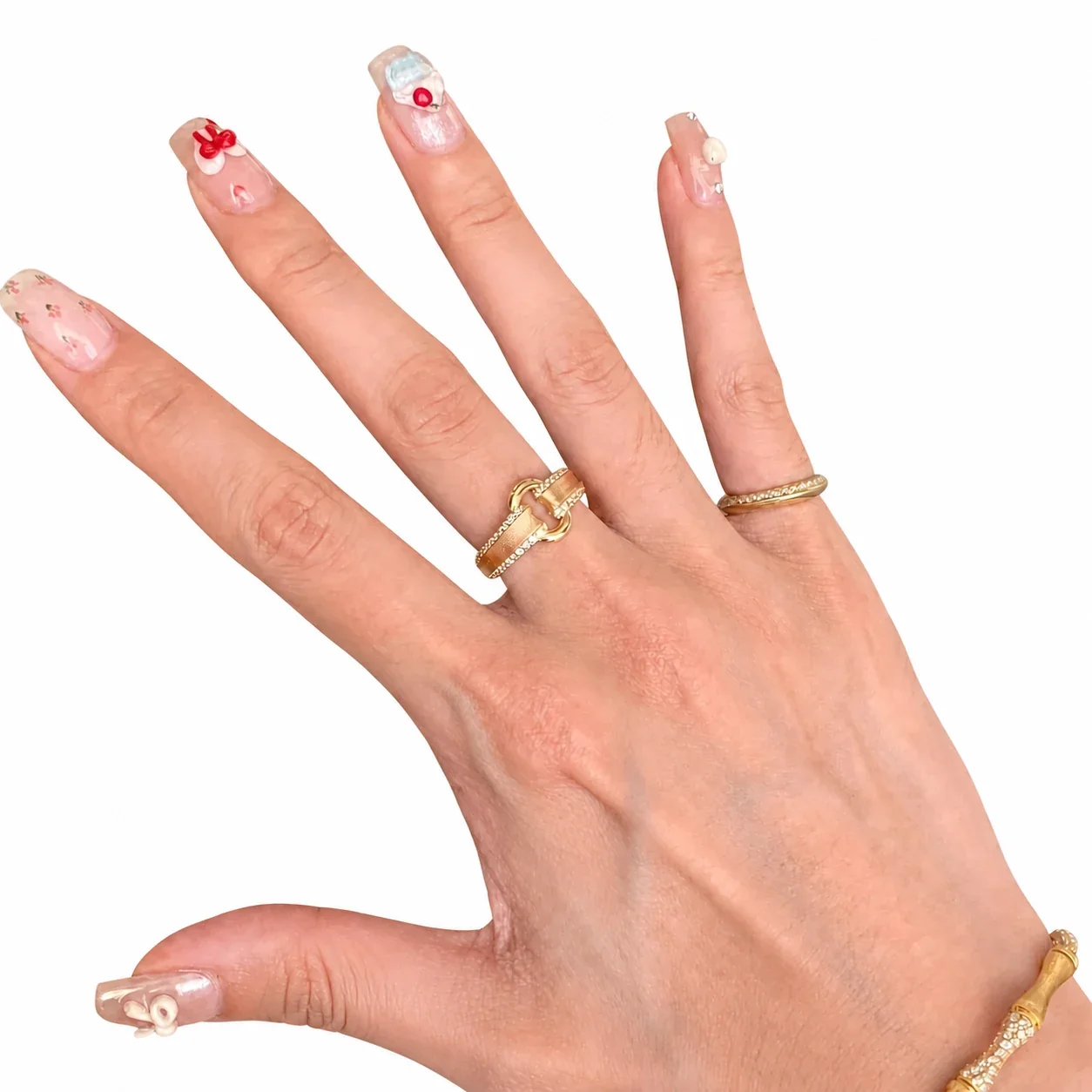 Retro Brushed Buckle Copper Pavé Edge Adjustable Ring