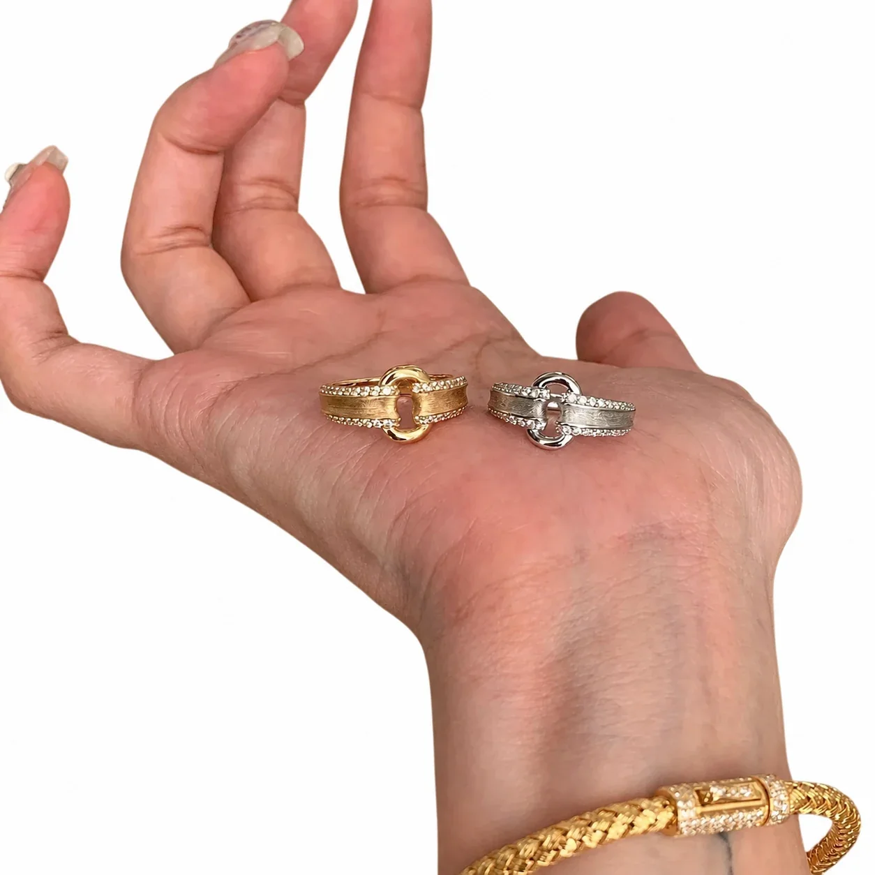 Retro Brushed Buckle Copper Pavé Edge Adjustable Ring