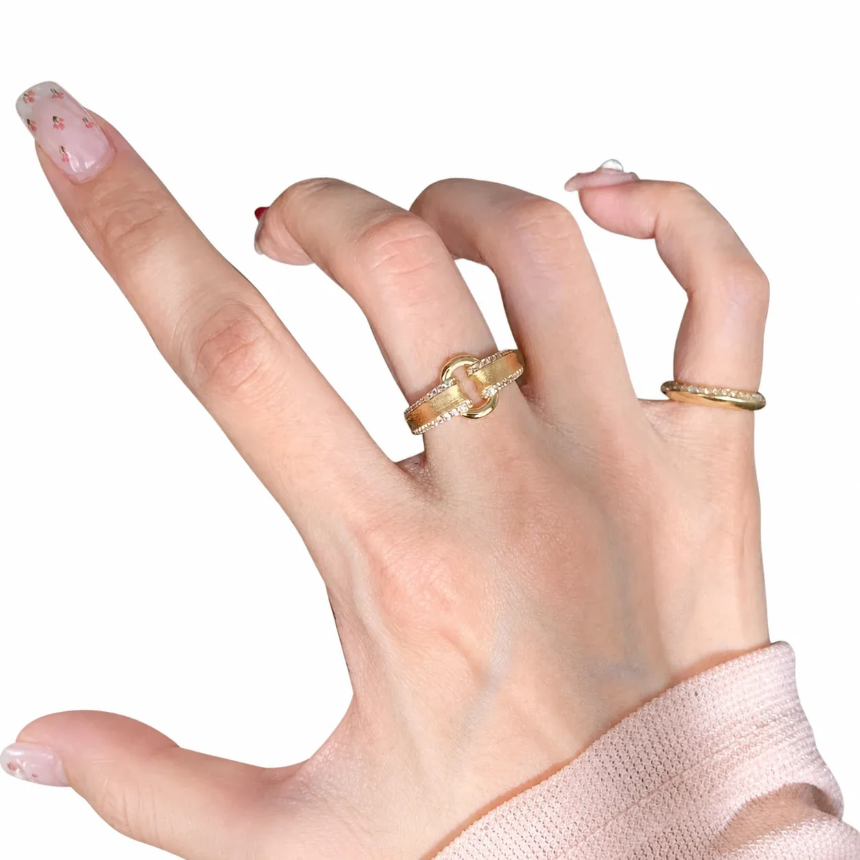 Retro Brushed Buckle Copper Pavé Edge Adjustable Ring