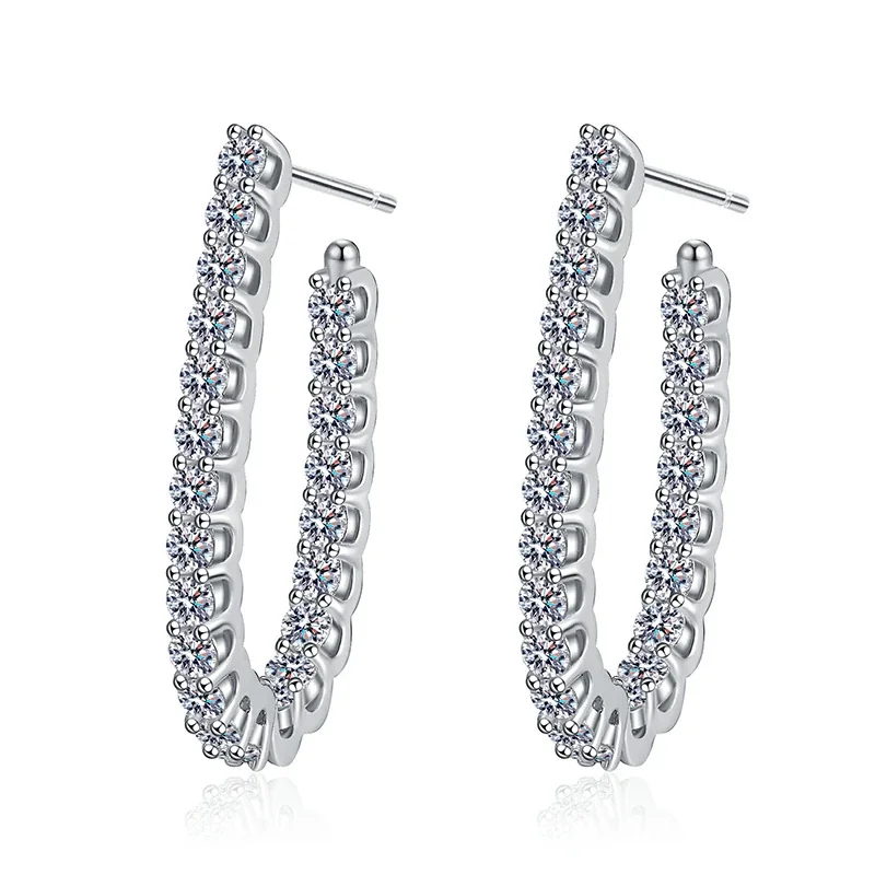 Radiant U-Hoop Prong-Set 925 Sterling Silver Moissanite Earrings