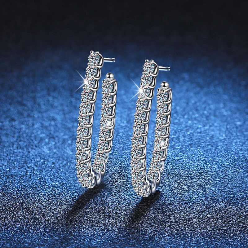 Radiant U-Hoop Prong-Set 925 Sterling Silver Moissanite Earrings