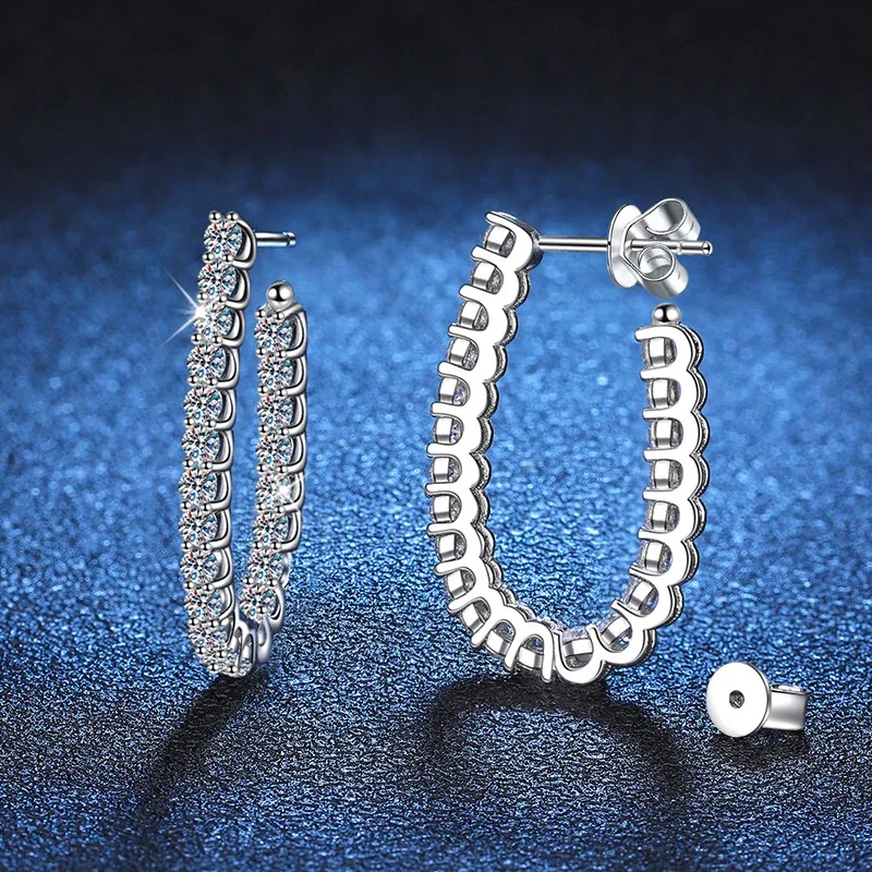 Radiant U-Hoop Prong-Set 925 Sterling Silver Moissanite Earrings