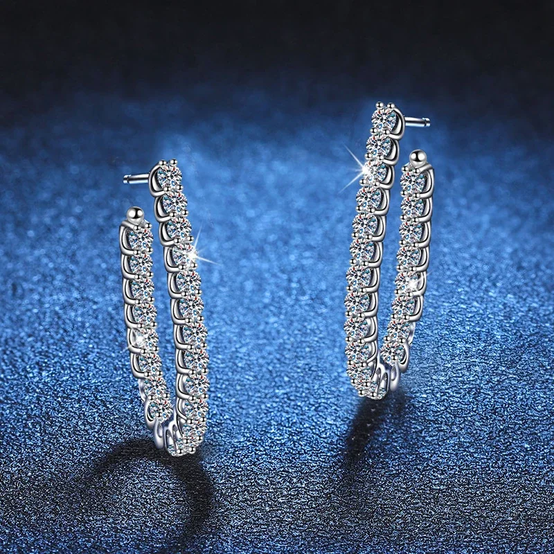 Radiant U-Hoop Prong-Set 925 Sterling Silver Moissanite Earrings