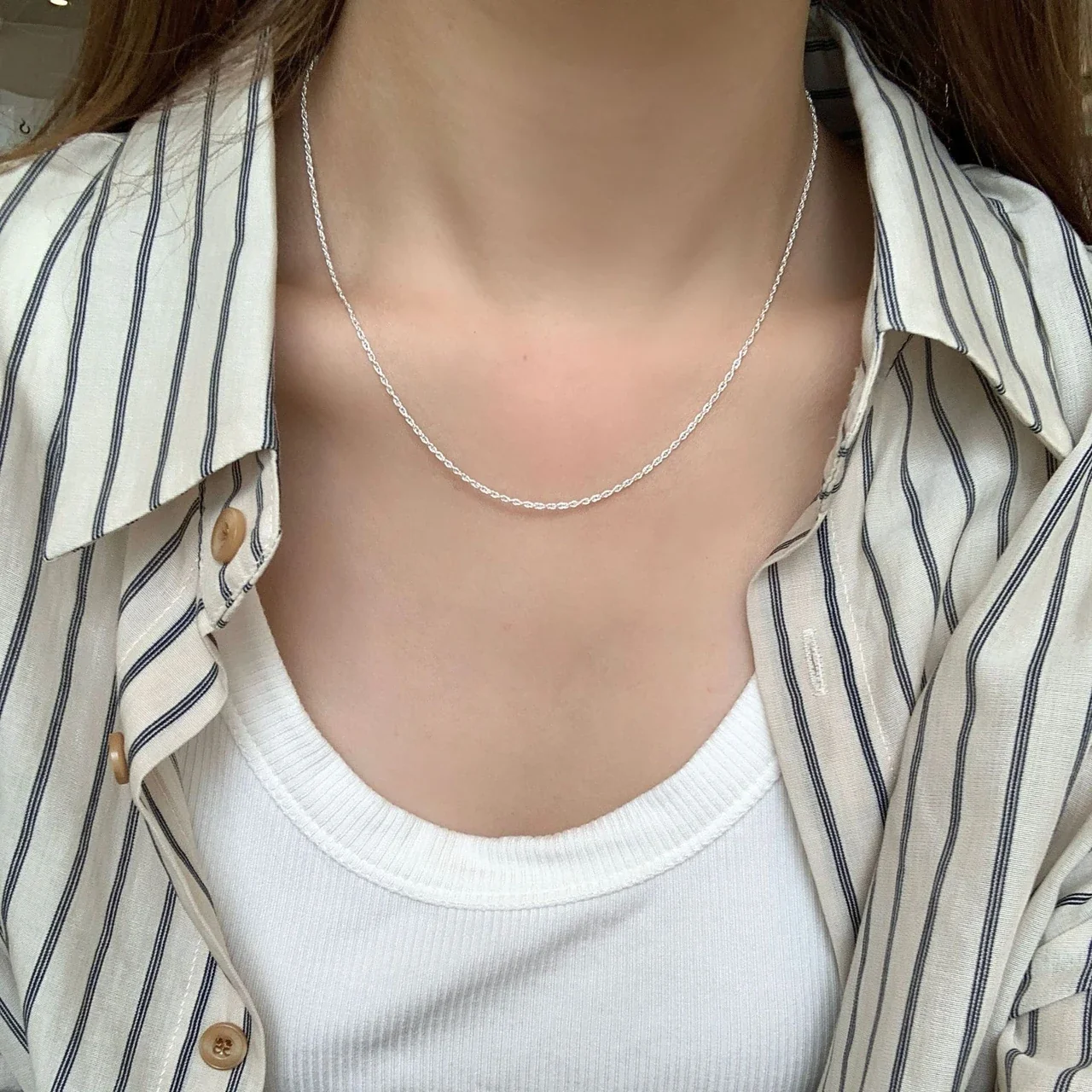 Delicate Twisted Rope 925 Sterling Silver Chain Necklace
