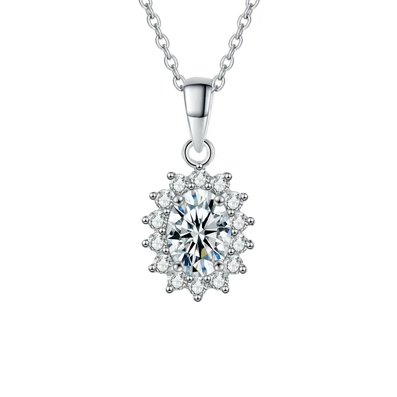 Radiant 925 Sterling Silver Oval Halo Moissanite Necklace