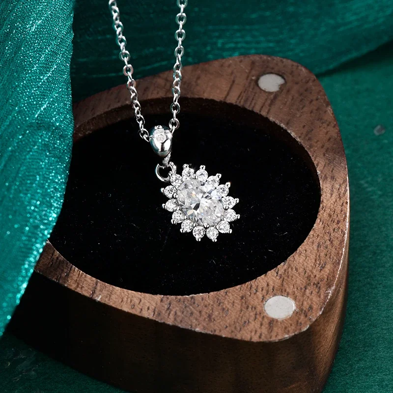 Radiant 925 Sterling Silver Oval Halo Moissanite Necklace