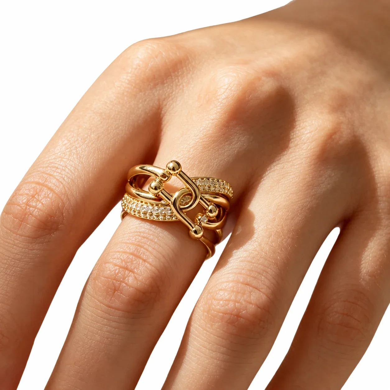 Sculptural Copper Knot Pavé Band Open Ring