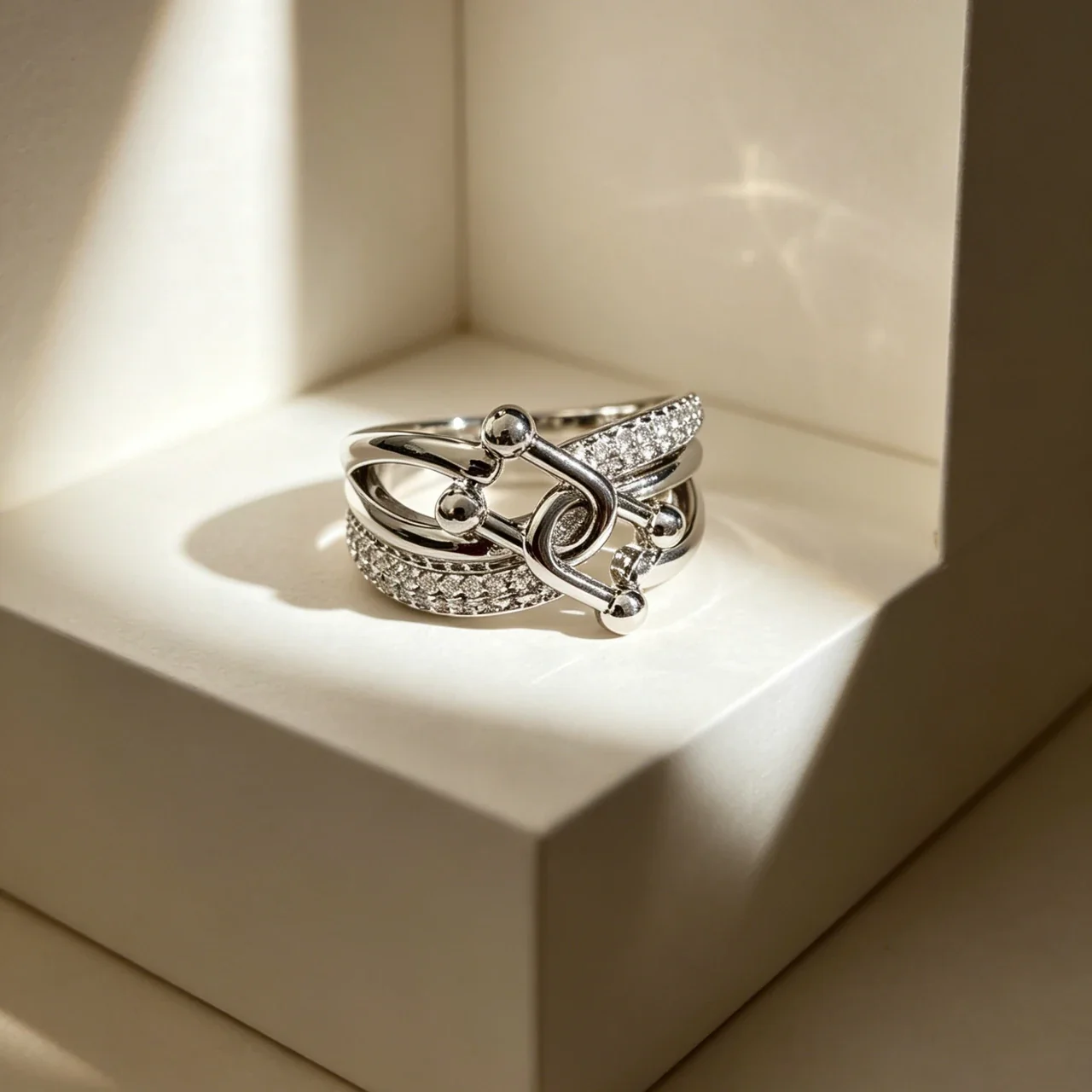 Sculptural Copper Knot Pavé Band Open Ring