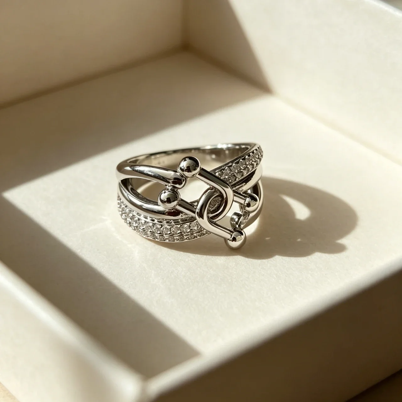 Sculptural Copper Knot Pavé Band Open Ring