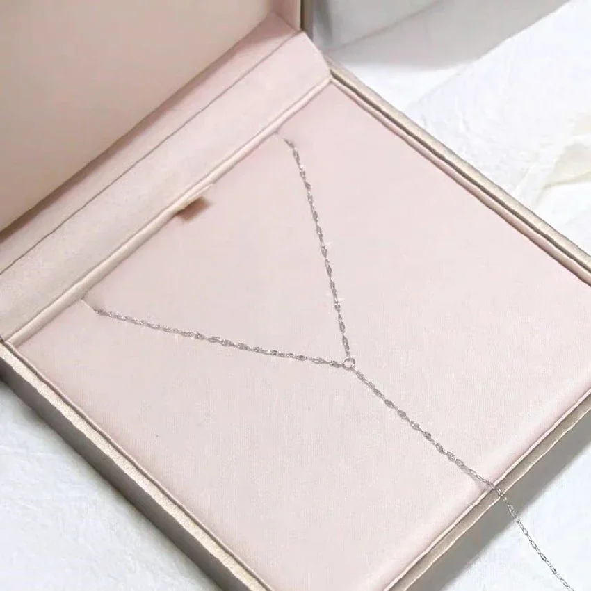 Geometric 925 Sterling Silver Wavy-Link Y-Drop Necklace