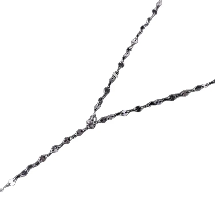 Geometric 925 Sterling Silver Wavy-Link Y-Drop Necklace