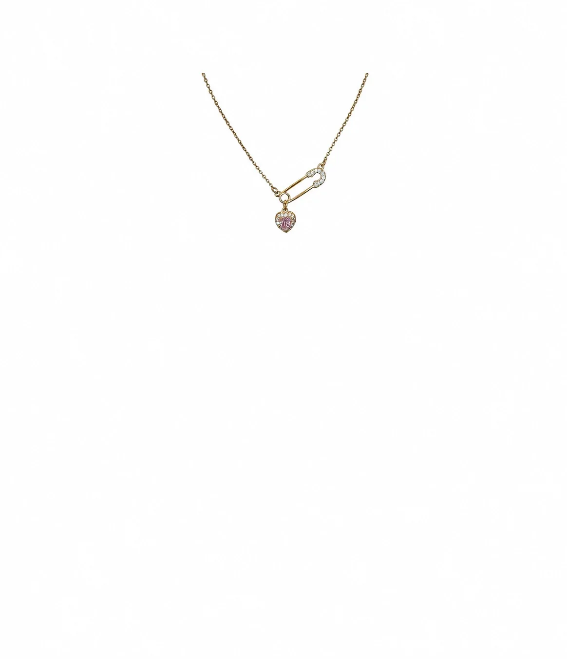 Romantic 925 Sterling Silver Pavé Safety Pin Heart Necklace - with PE Box