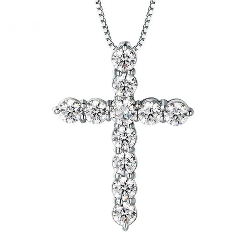 Prong-Set Round CZ Cross 925 Sterling Silver Necklace