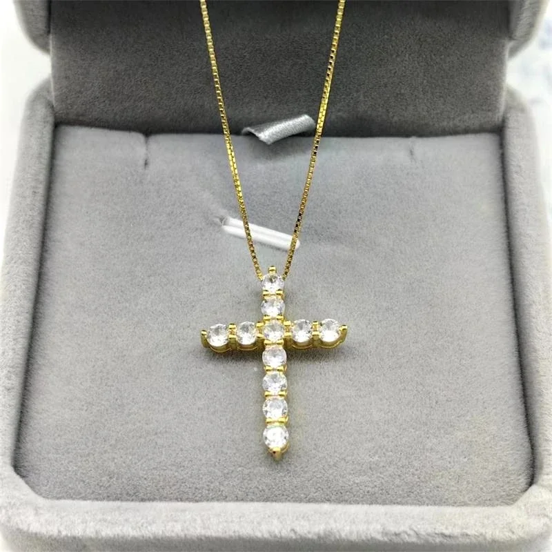 Prong-Set Round CZ Cross 925 Sterling Silver Necklace