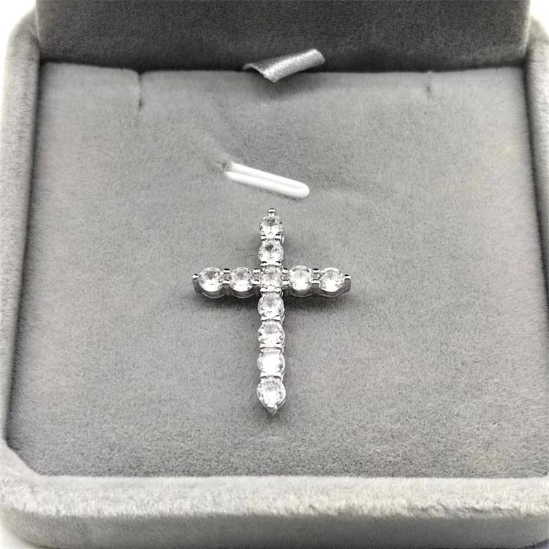 Prong-Set Round CZ Cross 925 Sterling Silver Necklace - Silver