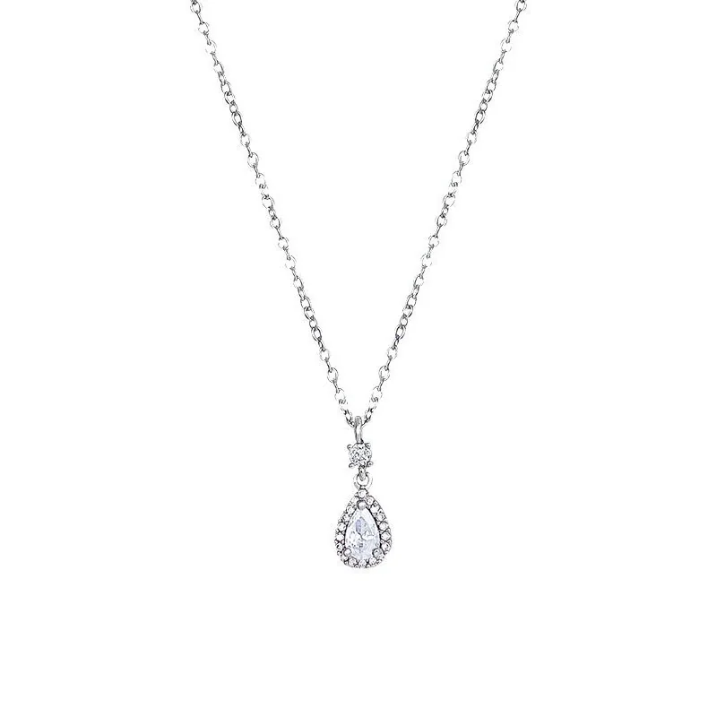 Radiant Teardrop Halo 925 Sterling Silver Pendant Necklace