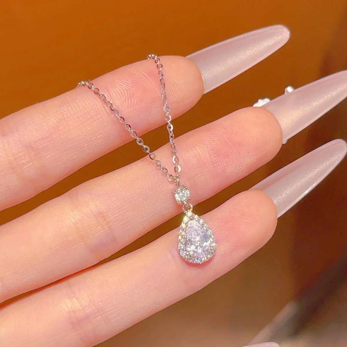 Radiant Teardrop Halo 925 Sterling Silver Pendant Necklace