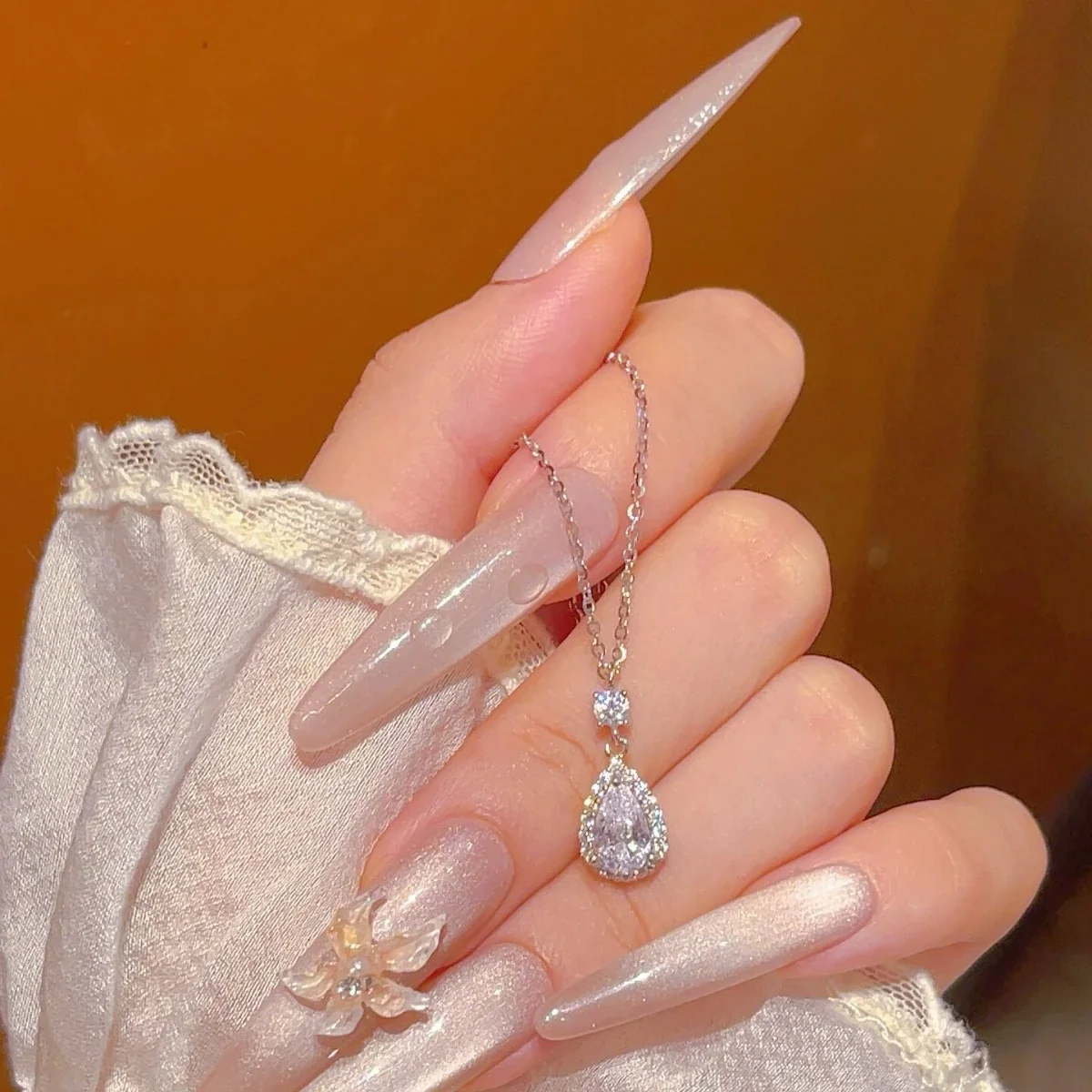 Radiant Teardrop Halo 925 Sterling Silver Pendant Necklace