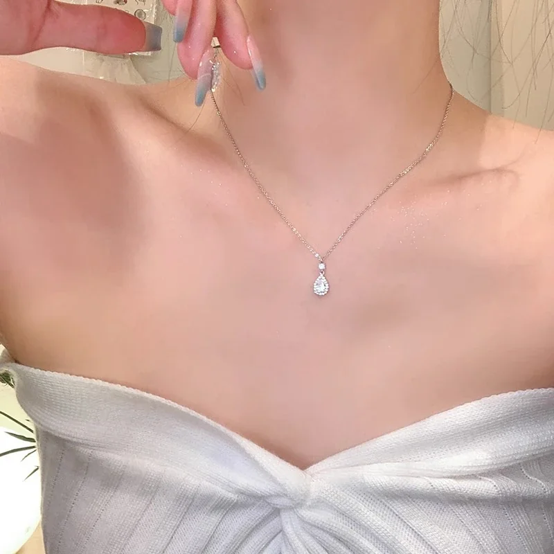 Radiant Teardrop Halo 925 Sterling Silver Pendant Necklace