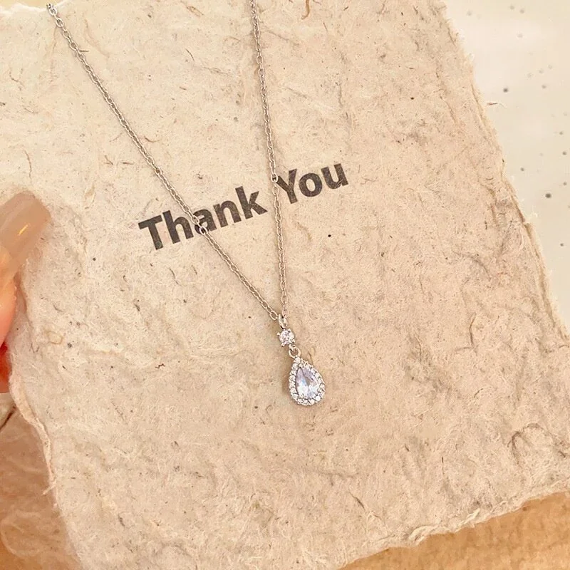 Radiant Teardrop Halo 925 Sterling Silver Pendant Necklace - Silver