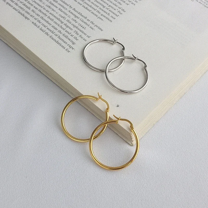 Polished 925 Sterling Silver Gold-Plated Round Tube Hoop Earrings