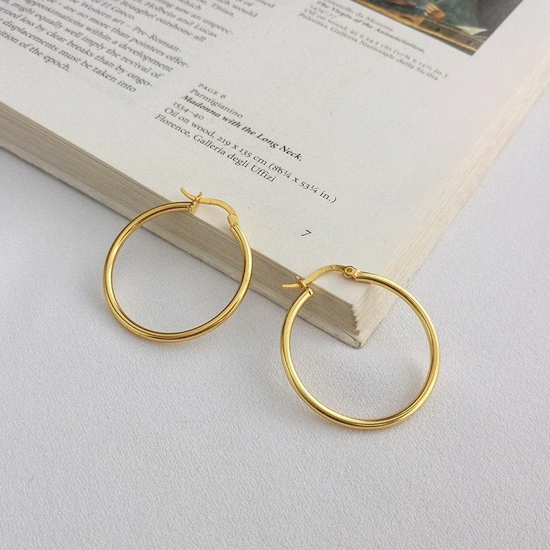 Polished 925 Sterling Silver Gold-Plated Round Tube Hoop Earrings