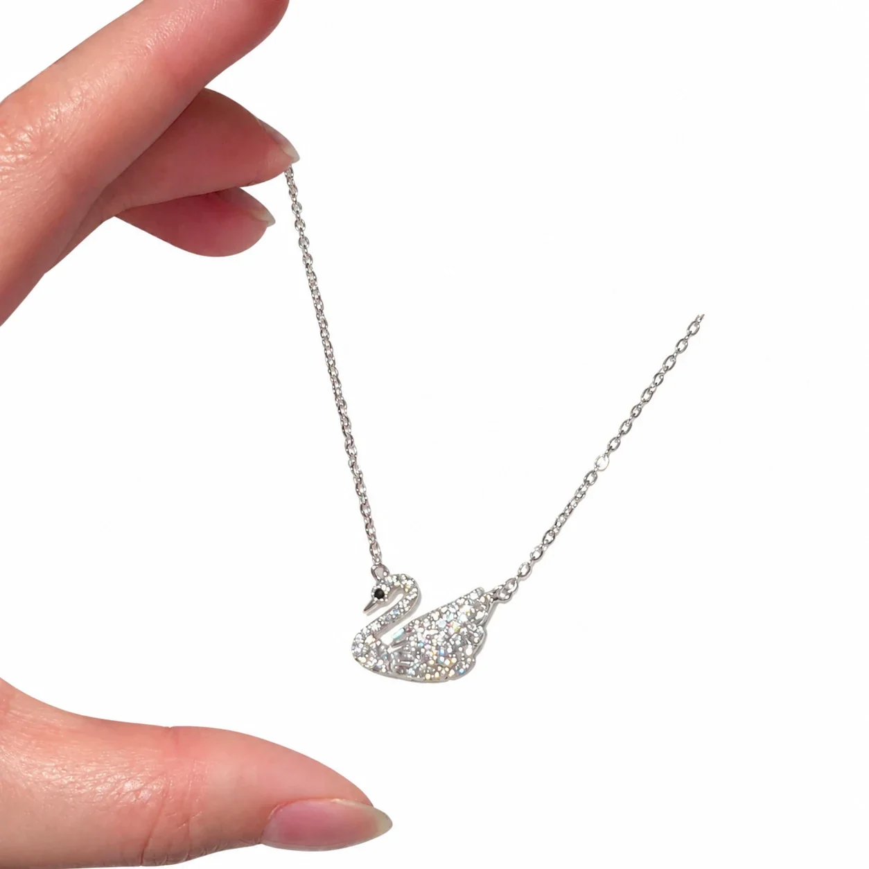 Graceful 925 Sterling Silver Pavé Swan Pendant Necklace