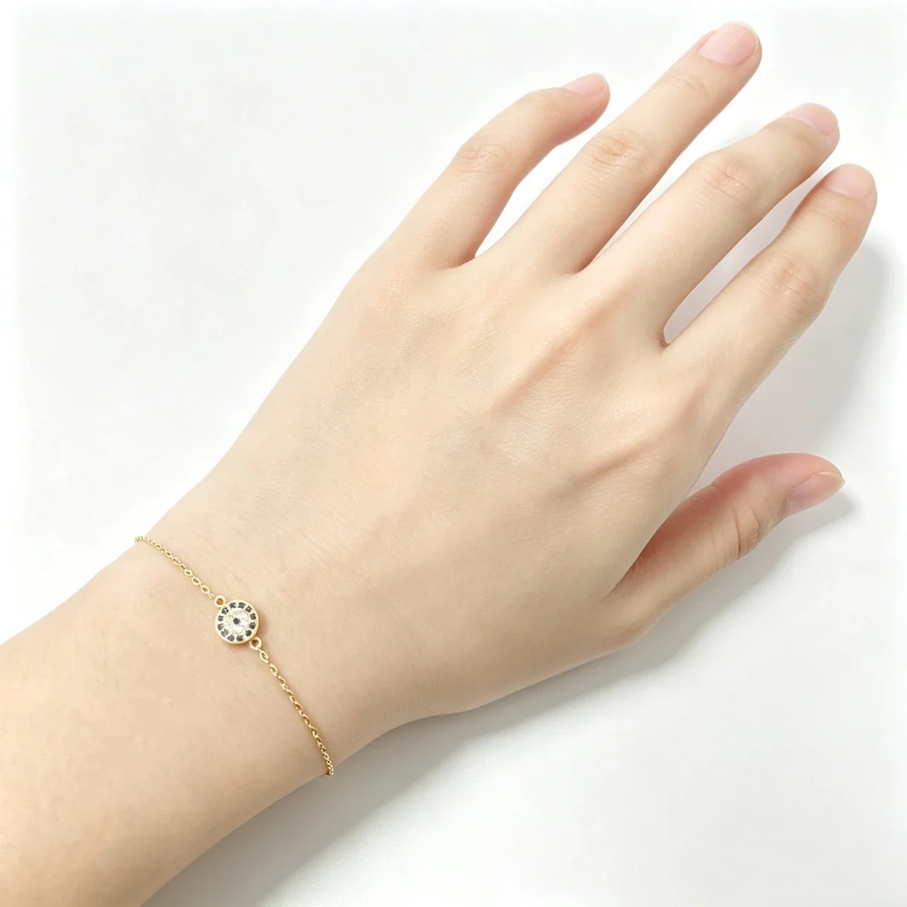 Blue CZ Evil Eye Disc 925 Sterling Silver Bracelet