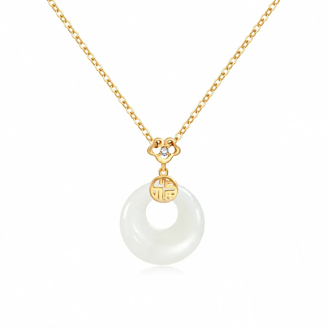 Auspicious Bi Disc Fu Motif 925 Sterling Silver Necklace