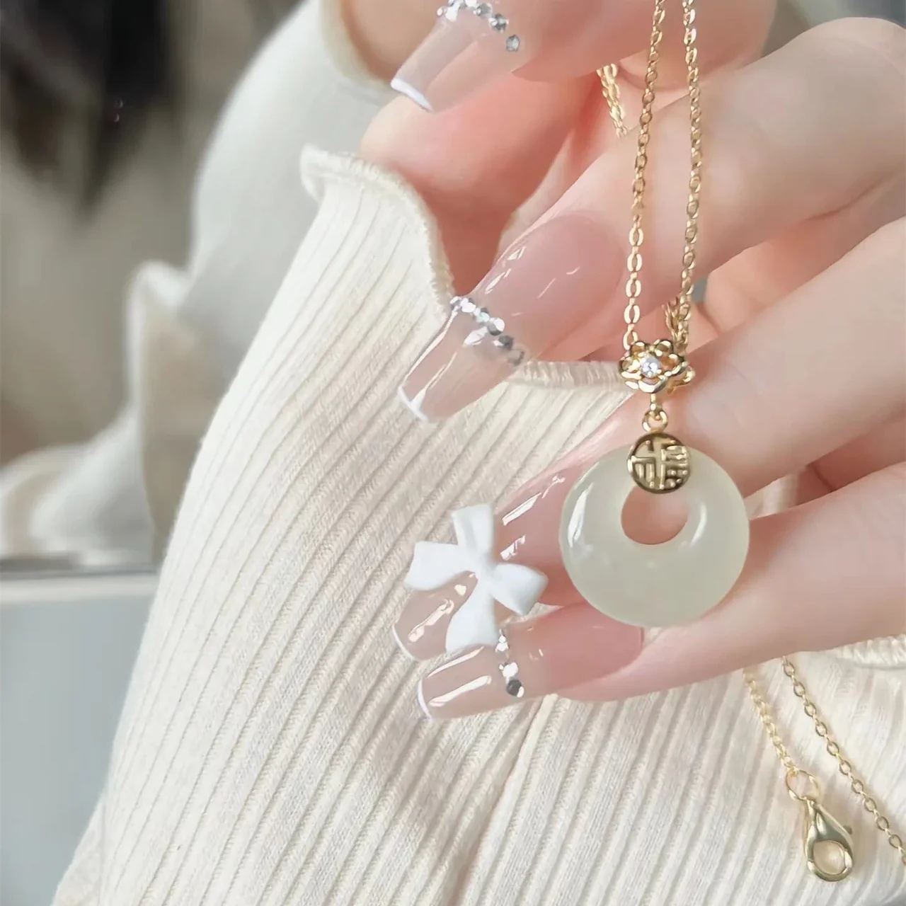 Auspicious Bi Disc Fu Motif 925 Sterling Silver Necklace