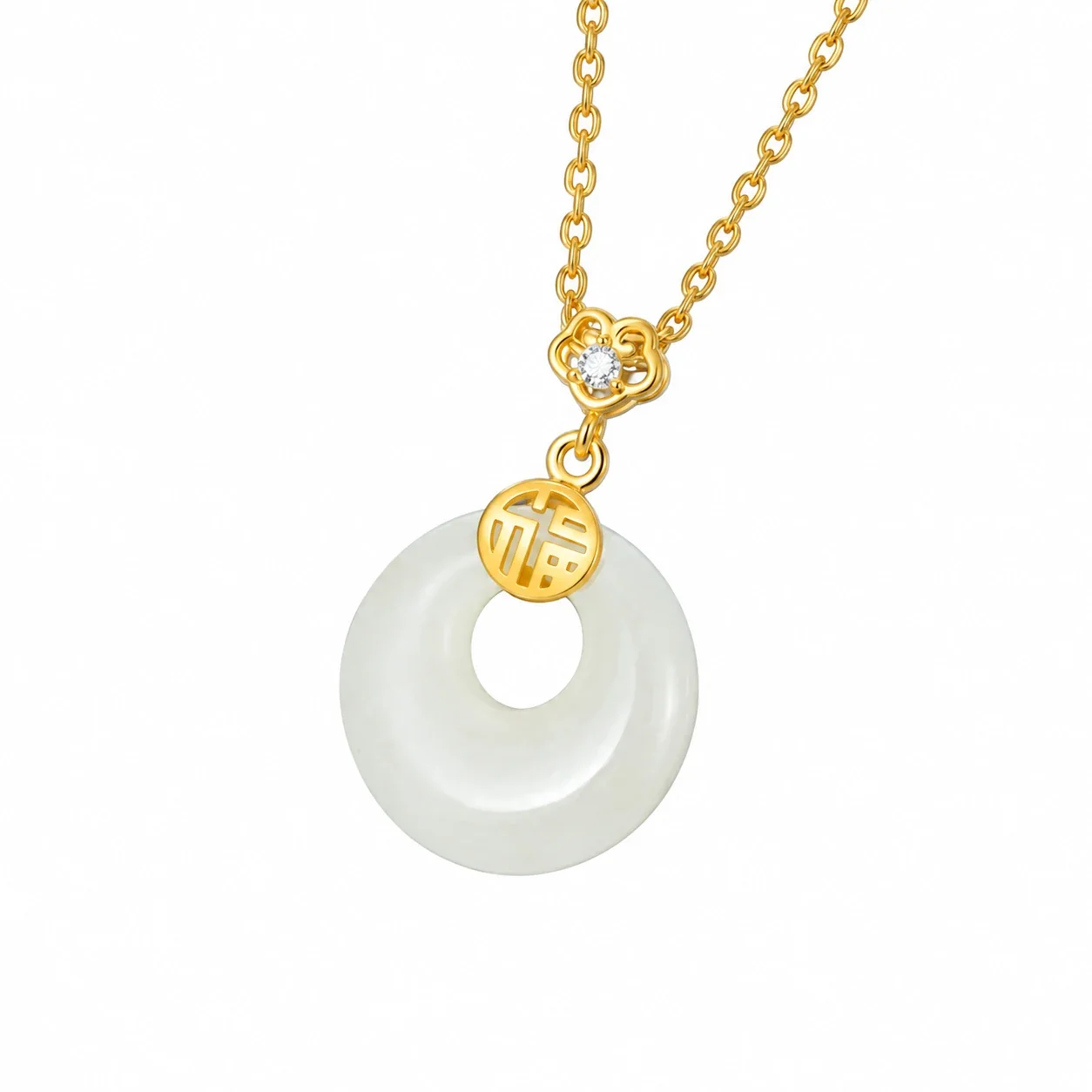 Auspicious Bi Disc Fu Motif 925 Sterling Silver Necklace