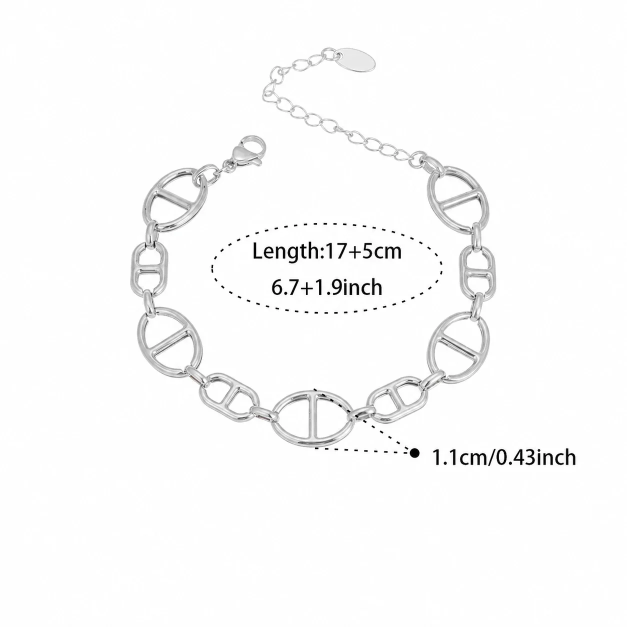 Coastal Gold-Plated Stainless Steel Pearl-Effect Charm Bracelet - Silver Geometric Link 17+5 cm