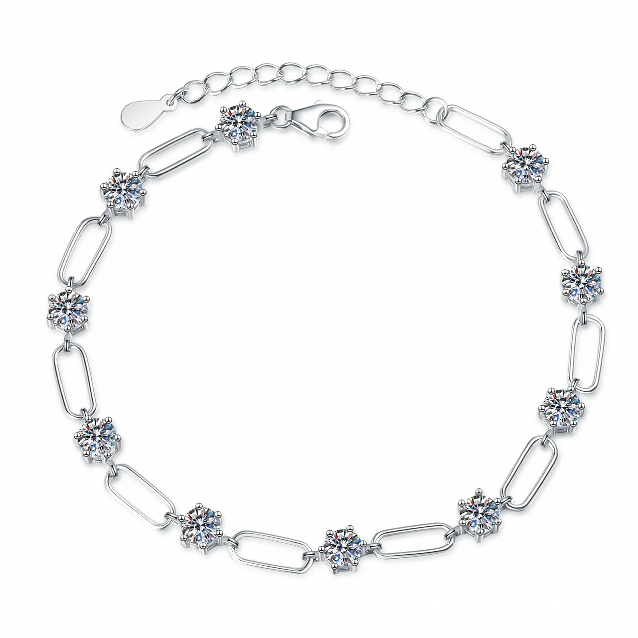 Delicate Polished Paperclip Round Moissanite Bracelet