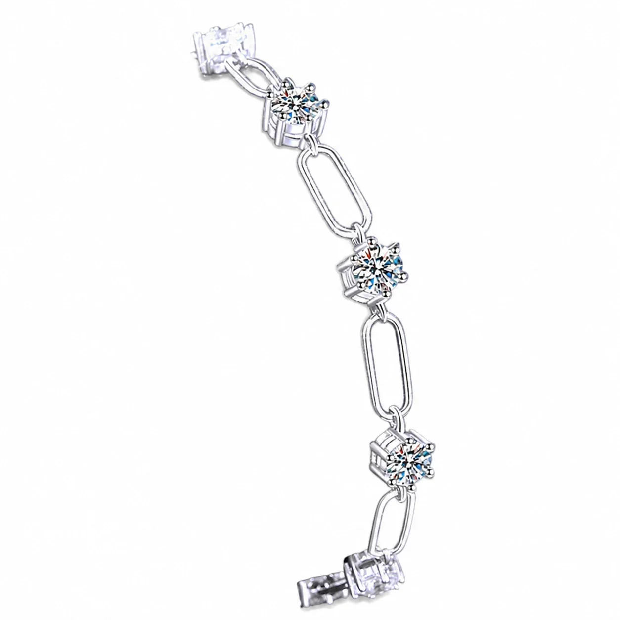 Delicate Polished Paperclip Round Moissanite Bracelet