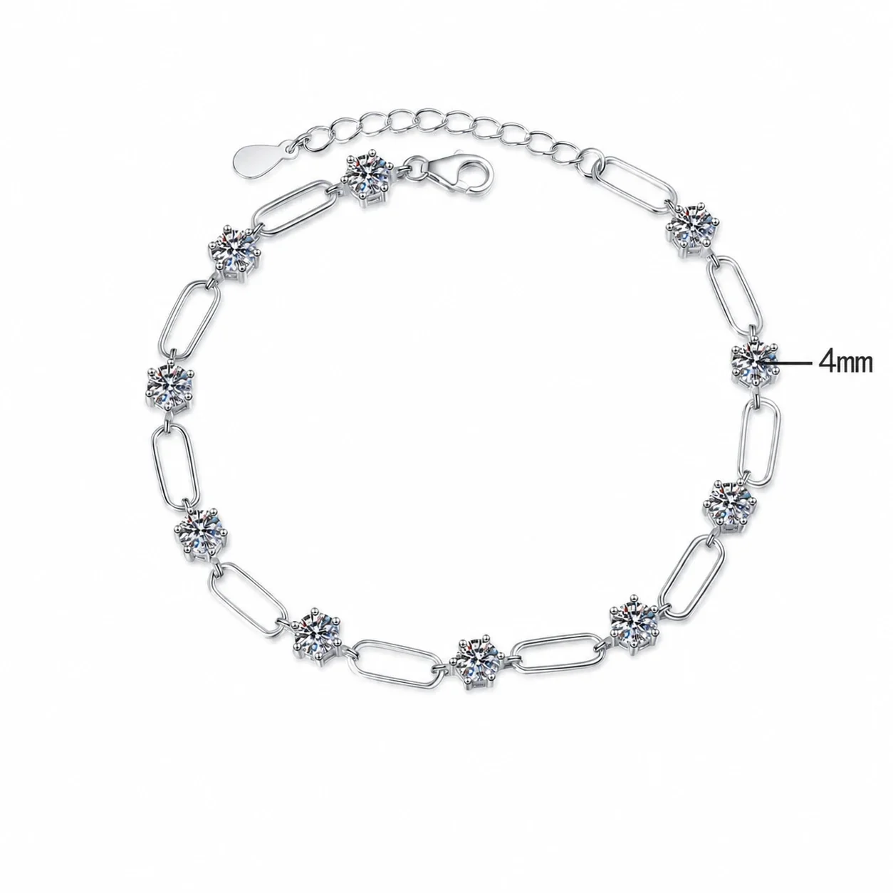 Delicate Polished Paperclip Round Moissanite Bracelet - Carat Moissanite