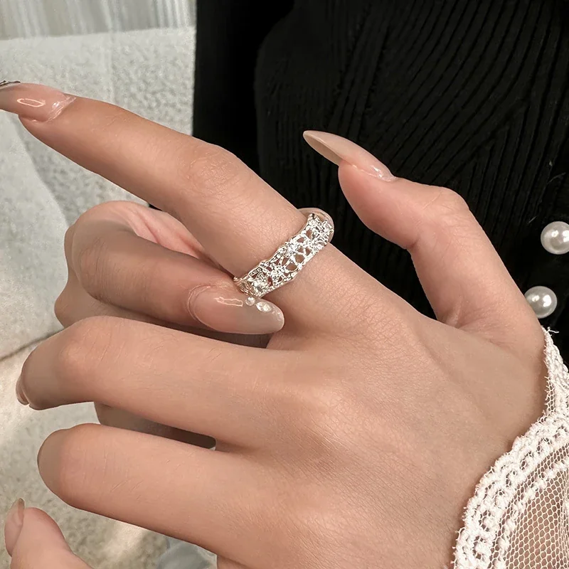 Intricate 925 Sterling Silver Openwork Lace Adjustable Ring