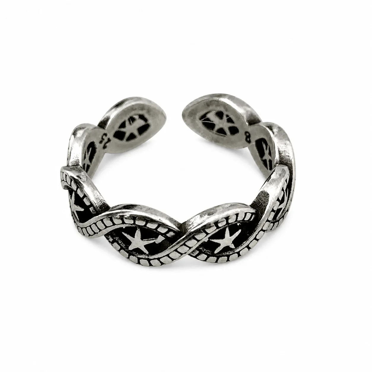 Antique Silver-Plated Star Twist Open Copper Ring