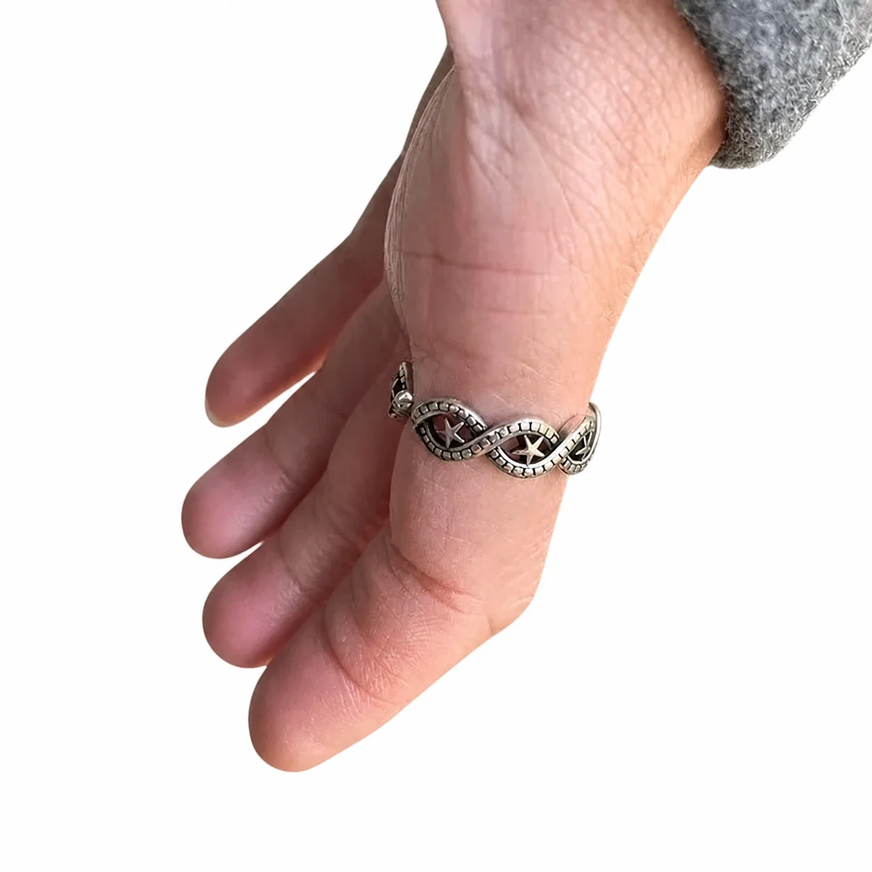 Antique Silver-Plated Star Twist Open Copper Ring