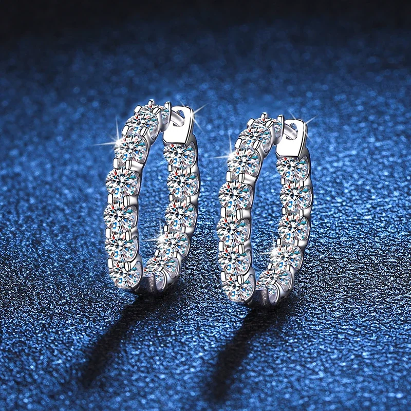Scalloped Prong-Set Moissanite 925 Sterling Silver Hoop Earrings