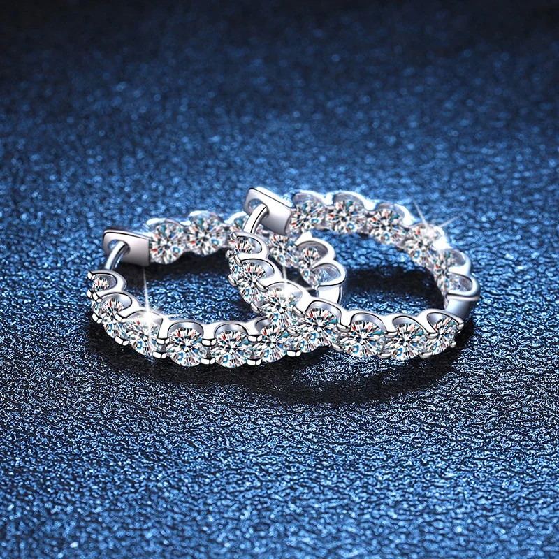 Scalloped Prong-Set Moissanite 925 Sterling Silver Hoop Earrings