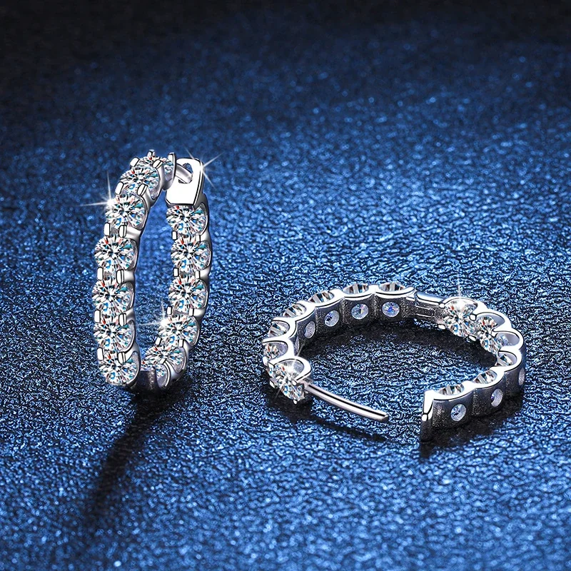 Scalloped Prong-Set Moissanite 925 Sterling Silver Hoop Earrings