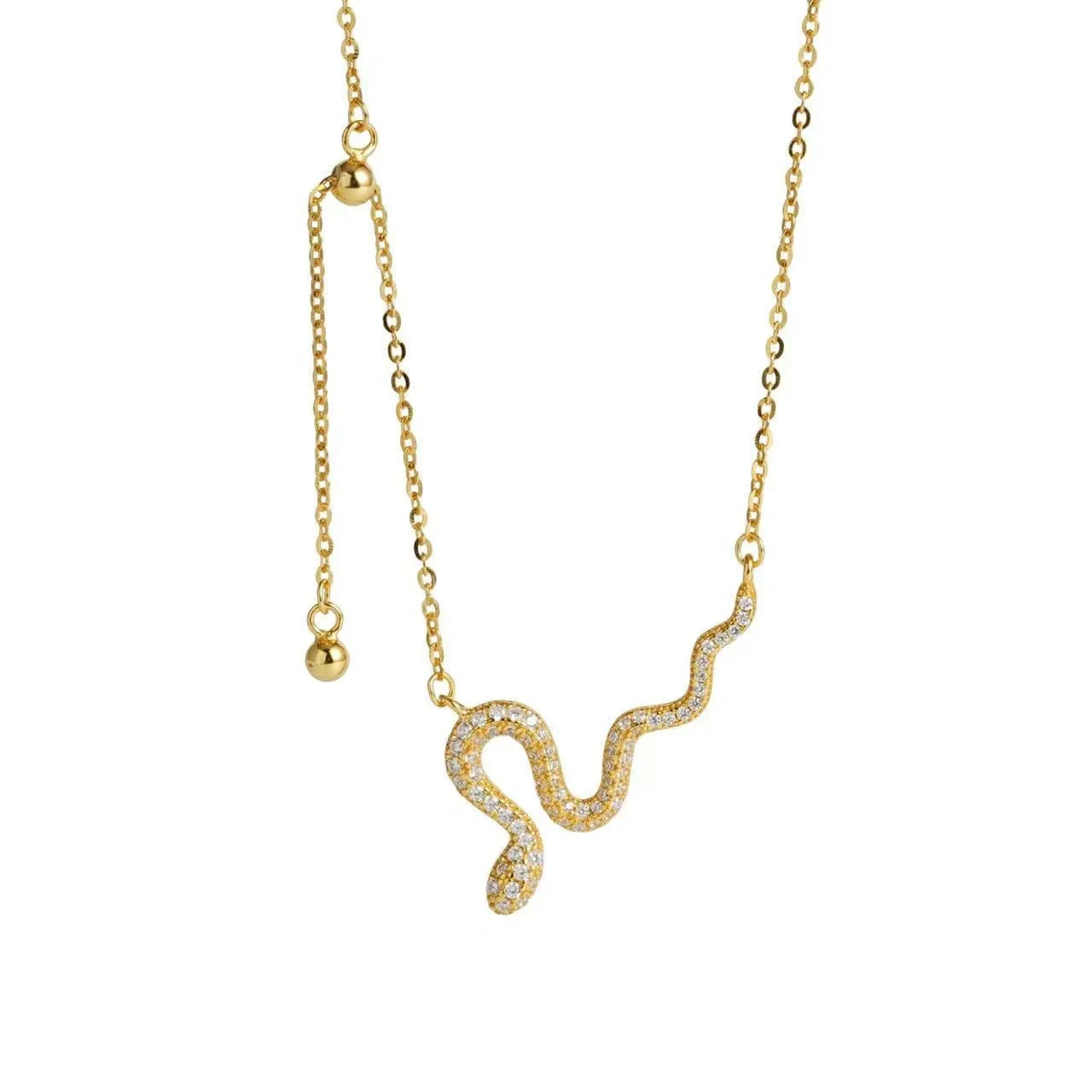 Sinuous 925 Sterling Silver Pavé Snake Lariat Necklace