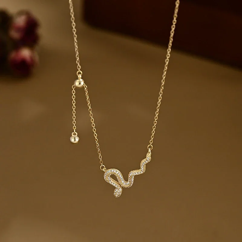 Sinuous 925 Sterling Silver Pavé Snake Lariat Necklace