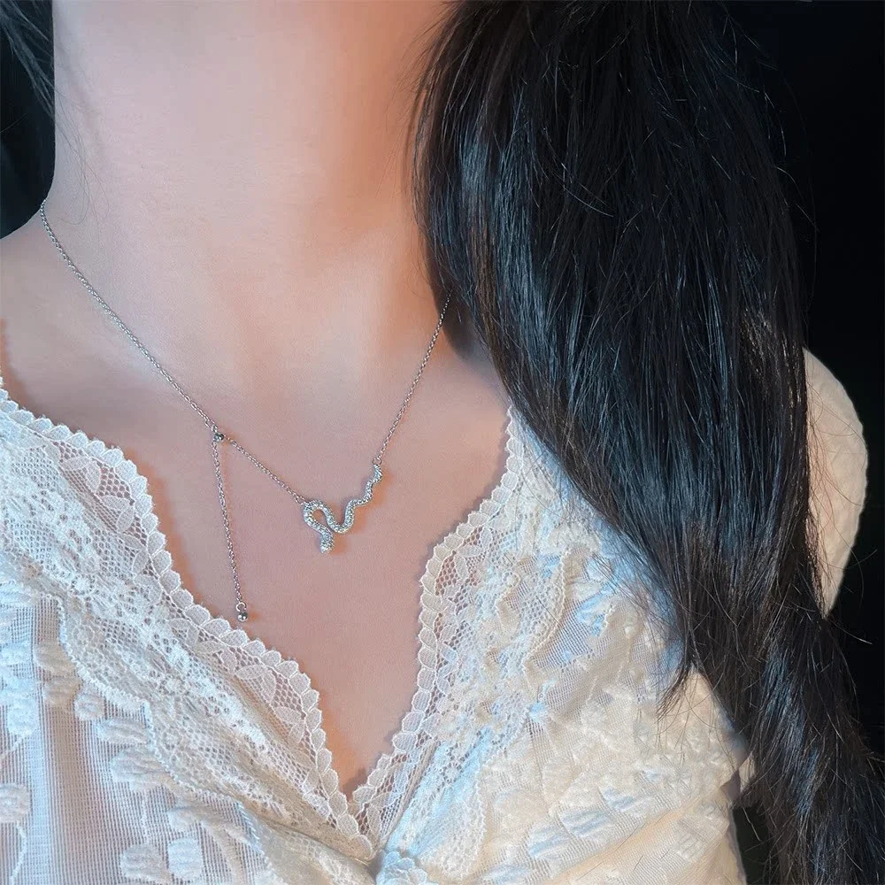 Sinuous 925 Sterling Silver Pavé Snake Lariat Necklace