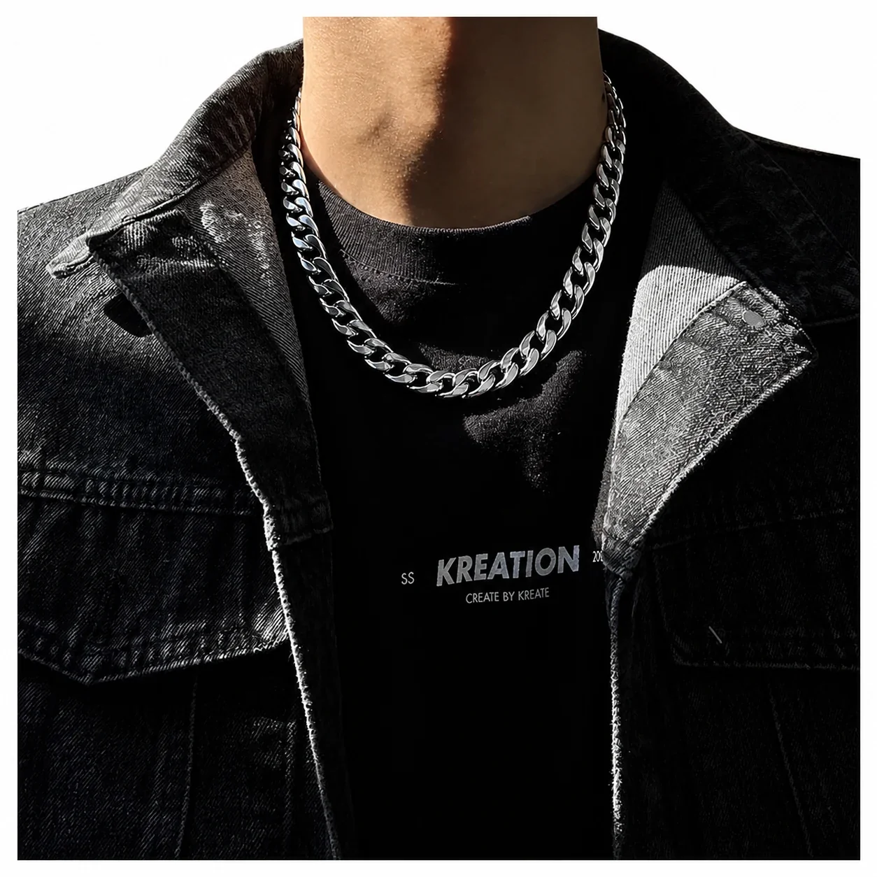 Bold Wide Cuban Link Stainless Steel Chain Necklace