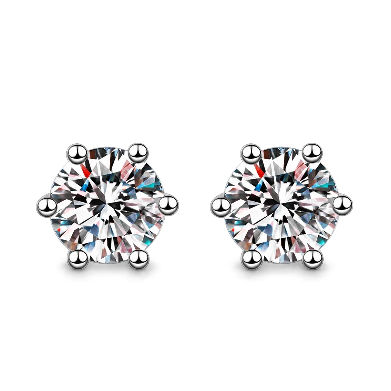 Radiant 925 sterling silver Round Six-Prong Flat-Back Stud Earrings
