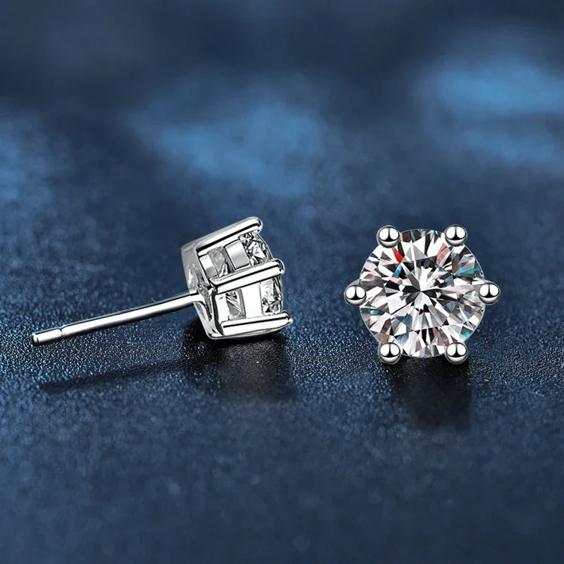 Radiant 925 sterling silver Round Six-Prong Flat-Back Stud Earrings
